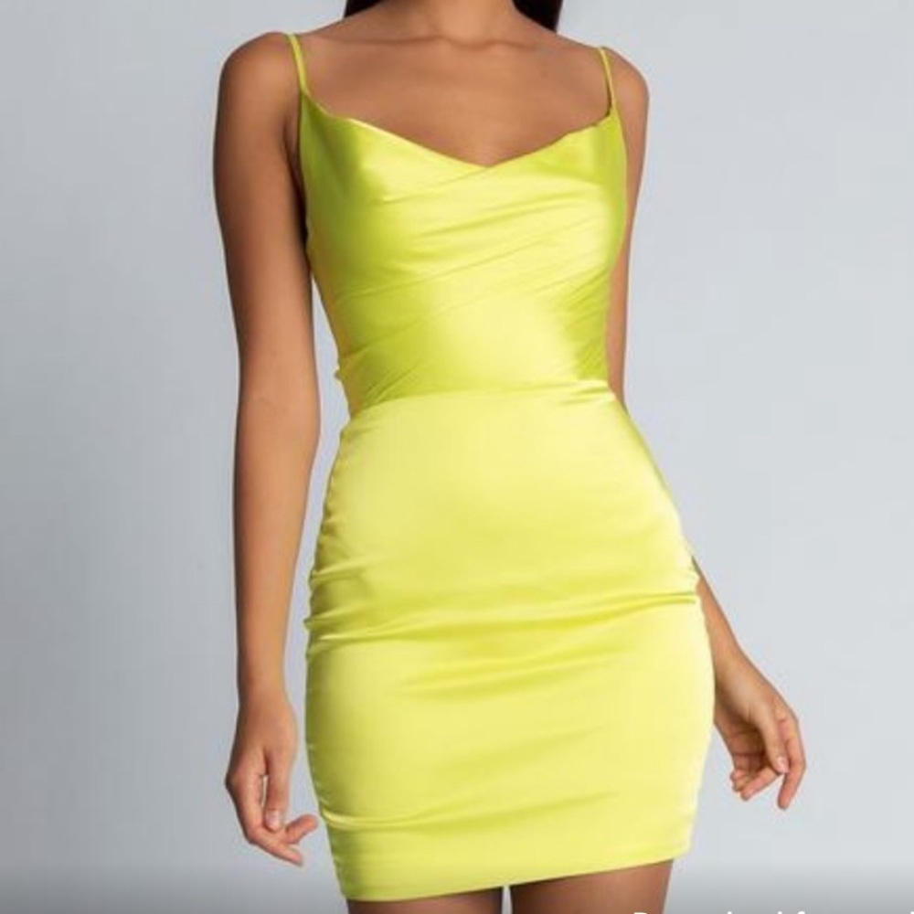 Meshki Lime Green satin mini dress